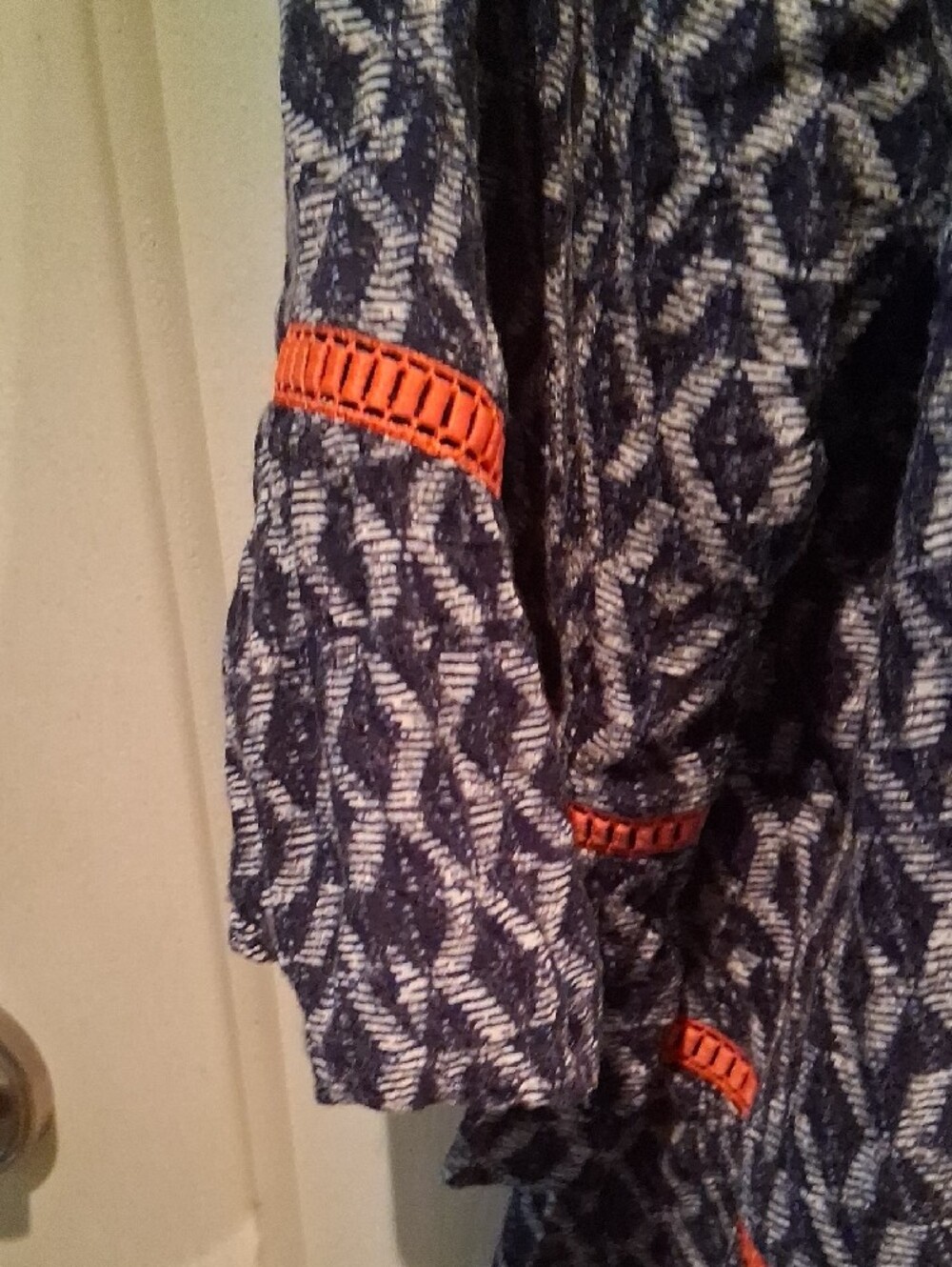 Democracy Blue Patterned Blouse with Orange Trim - Picture 4 of 9